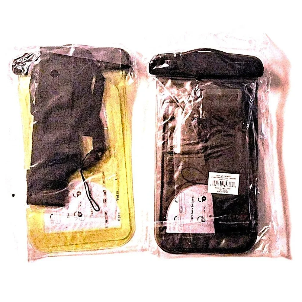 2 Pk Waterproof Universal Cell Phone Pouch (Lanyard +Arm Band) ~ Smoke & Yellow